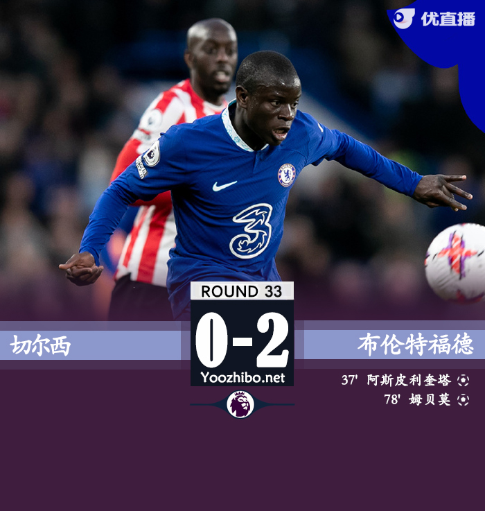 切尔西0-2布伦特福德各赛事五连败！