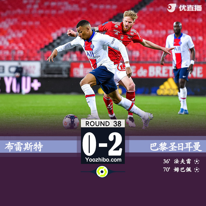 巴黎2-0布雷斯特  姆巴佩破门