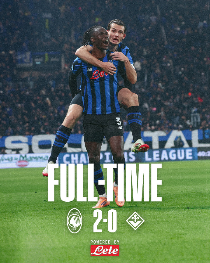 亚特兰大2-0佛罗伦萨，奥迪隆世界波+卢克曼补射终结3连败