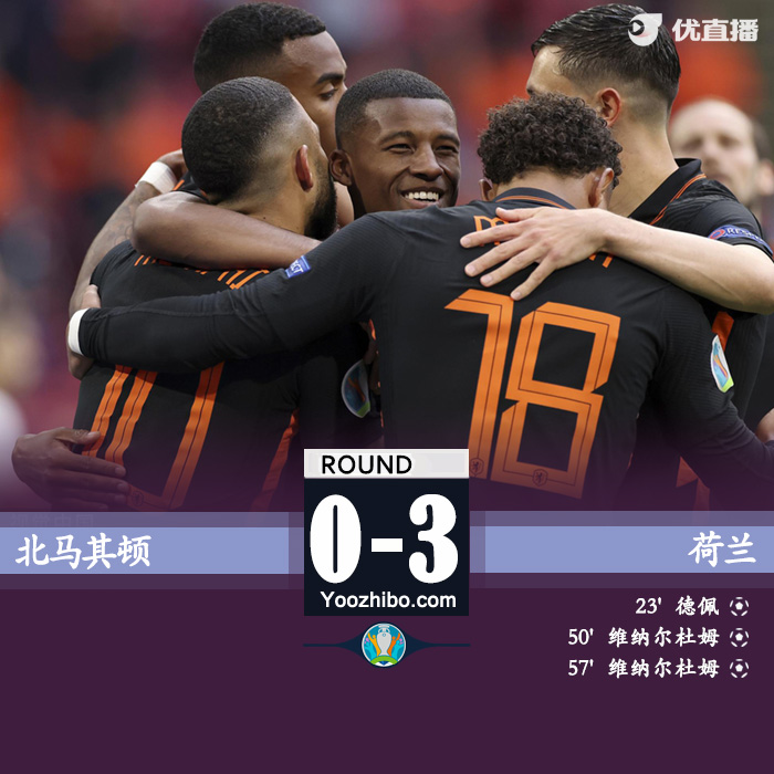 荷兰3-0北马其顿  维纳尔杜姆双响德佩传射 