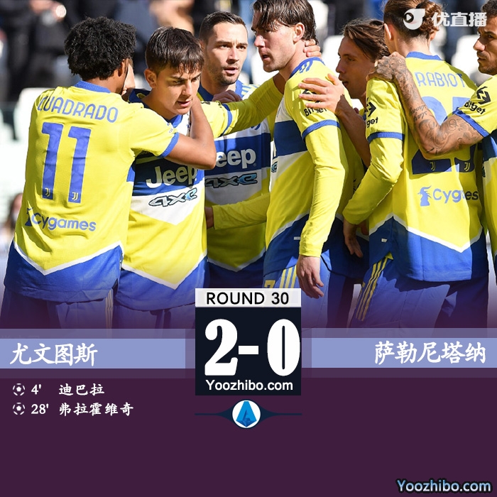 尤文图斯2-0战胜萨勒尼塔纳