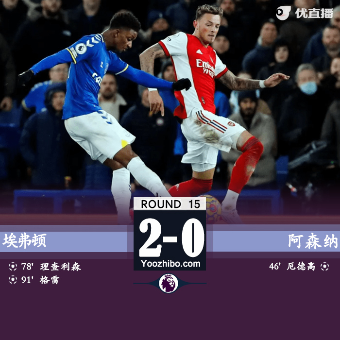 埃弗顿2-1逆转战胜阿森纳