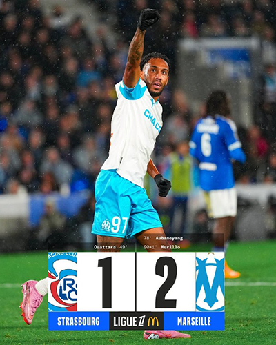 补时绝杀！马赛2-1逆转斯特拉斯堡，补时连入两球完成大逆转